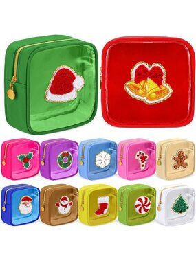 Holiday Makeup Bags Set - Preppy Cosmetic Pouches for Travel & Gifts, Assorted